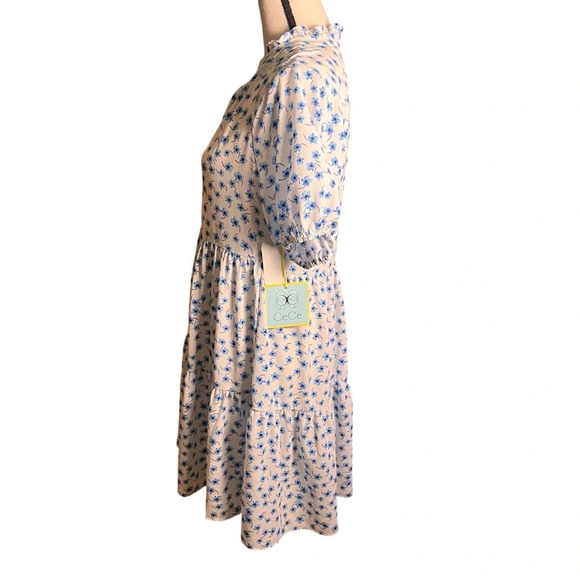 CeCe Womens Blue Floral Babydoll Puff Sleeve Dress Size S Tiered skirt Vacation - Picture 10 of 13